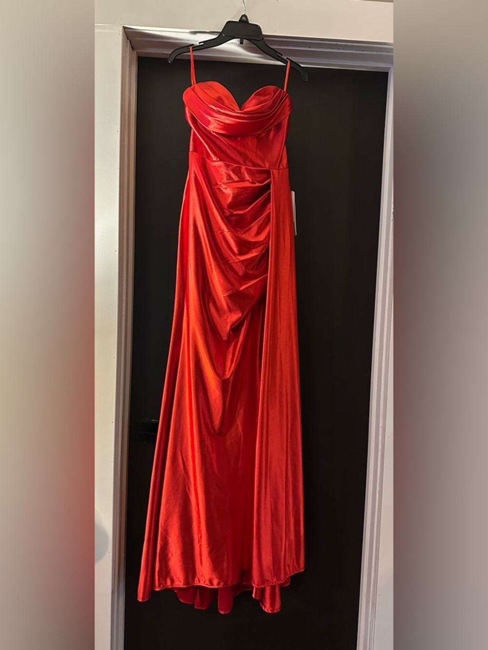 Elegant Red Satin Prom Dress with Cowl Bodice